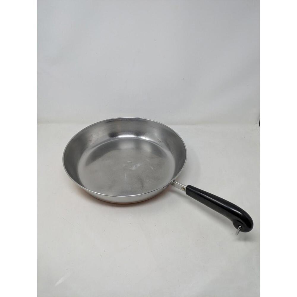 Vintage Revere Ware 12 inch Copper Clad Bottom Skillet Frying Fry Pan No Lid USA